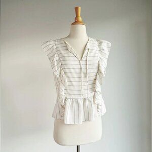 WAVERLY GREY LIBERANT | Sleeveless Ruffle Striped Blouse | M